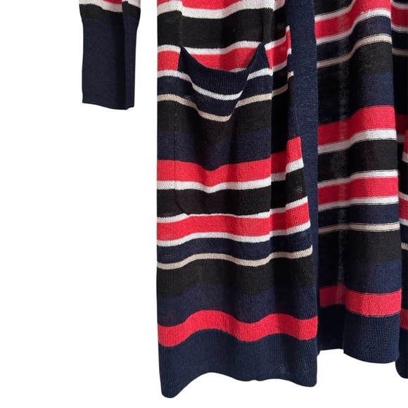 NWT Halogen Longline Open Front Cardigan Casual Summer Sweater Stripe Navy Red M - Picture 3 of 7